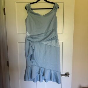 VENUS Blue Asymmetrical Ruched Sheath Dress